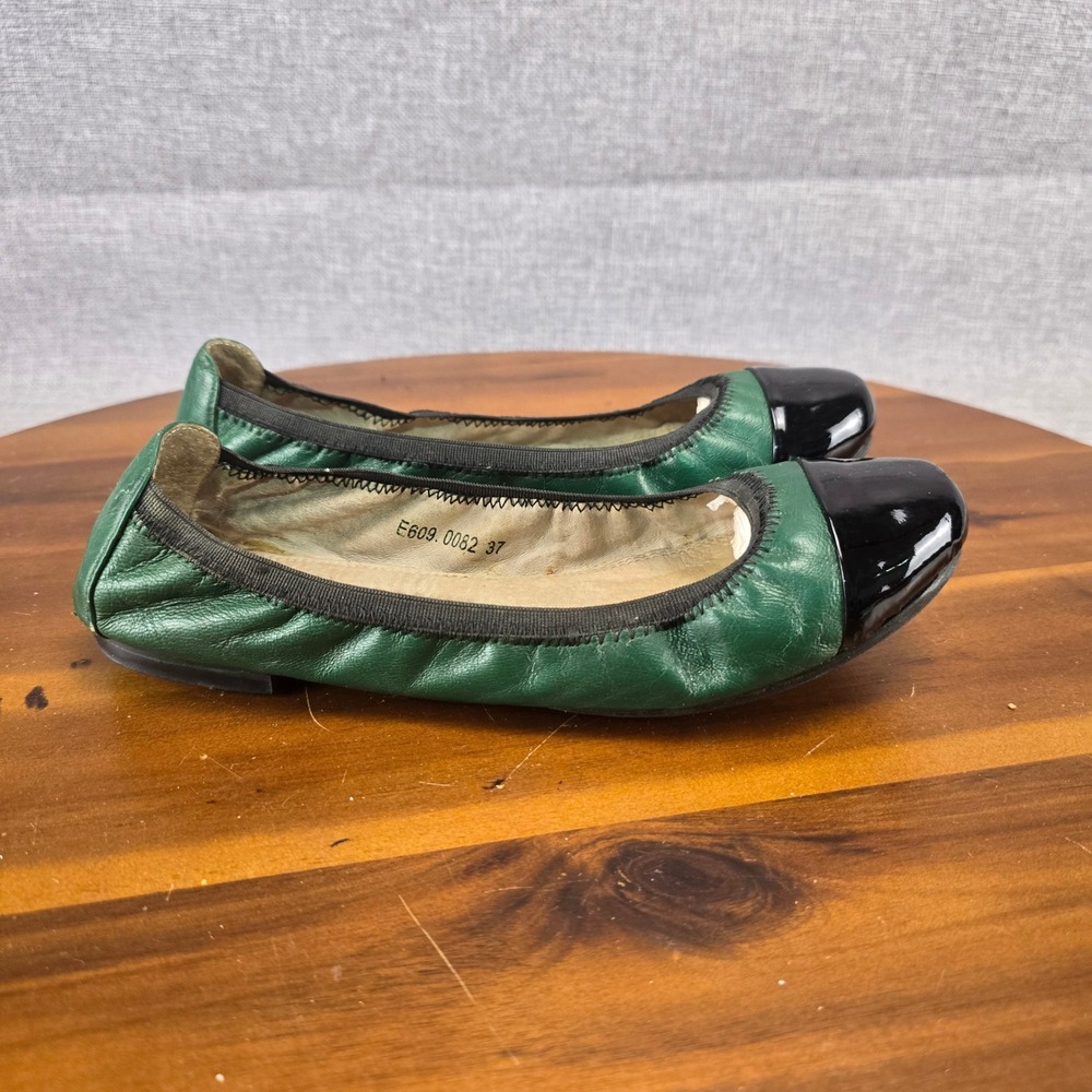 David Lawrence Green Leather Black Patent Cap Toe Ballet Flats E609.0082 37